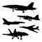 Set of silhouettes of military aircraft on a white background. Vector illustration