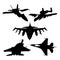 Set of silhouettes of military aircraft on a white background. Vector illustration