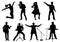 Set of silhouettes of musicians, singers and dancers isolated on white