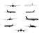 A set  silhouettes planes  on a white background.