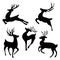 Set of silhouettes of running deer. Collection of Christmas deer. Leaping deer Santa. Vector illustration of forest
