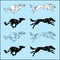 Set of silhouettes running dog saluki breed