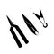 Set of silhouettes of scissors, pruners and shears. Black outline separate from the background. Equipment for sewing and gardening