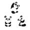 Set of silhouettes of sitting panda cubs.