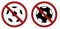 Set of silhouettes of soccer balls in the prohibition sign. Ban on football matches. Public events is forbidden.