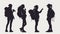 Set of silhouettes of tourists with backpacks. illustration. Generative AI