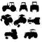 Set with silhouettes of a tractor in various positions isolated on a white background. Vector illustration