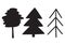 Set of silhouettes of trees. Isolated elements on a white background. Hand drawn vector illustration. Environmental