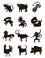 Set of silhouettes with the twelve animals of Chinese Zodiac, Vector Illustration