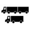 A set of silhouettes of two black trucks,a lorry, a trailer tractor. Vector icon flat simple cartoon style.