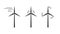 Set of silhouettes of wind turbines. Eco station. Wind energy concept. Vector illustration