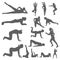 Set of silhouettes of a women engaged sports, fitness, yoga and pilates. Performing physical exercises by a girl and outdoor