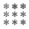 Set of silver glitter snowflakes on white background. Decorative set of elements of various winter snowflakes. For luxury greeting