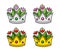 Set of silver and golden crowns with tulips. Vase with flowers.