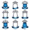 Set of silvery heraldic 3d glossy icons with curvy ribbons, best