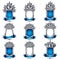 Set of silvery heraldic 3d glossy icons with curvy ribbons, best