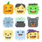 Set of simple cartoon square flat art icons on a theme of Halloween