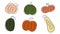 Set of simple colorfull hand drawn doodle icons with autumn pumpkins