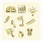 Set of simple flat educational yellow-brown school icons