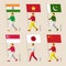 Set of simple flat people with flags of Asian countries