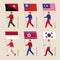 Set of simple flat people with flags of Asian countries