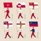 Set of simple flat people with flags of countries and islands