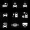 Set of simple icons on a theme Driverless autonomous car. Electric powered car, vector, set. Black background