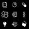 Set of simple icons on a theme Psychology, learning, and, learning, science, observation, vector, set. Black background