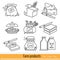 Set of simple outline web icon. Farm products isolated