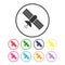 Set of simple satellite icon with antenna and solar panels for logos, websites and apps
