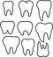 Set of simple stomatology vector logos. Elegant one line teeth drawings. Tooth icon set.