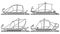 Set of simple vector images of ancient warship drawn in art line style