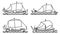 Set of simple vector images of sailing ships of antiquity drawn in art line style