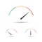 Set of simple vector speedometers with indicator in green, yellow and red part. Tachometer icons