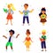 Set of singing children cartoon characters flat vector illustration isolated.