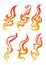 Set of six aggressive colorful fire flames for your design. Vector illustration.