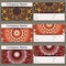 Set of six business cards. Vintage pattern in retro style with mandala. Hand drawn Islam, Arabic, Indian, lace pattern