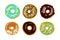 Set of six color donuts isolated. Vector illustration