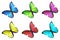 Set of six colorful butterfly on white background