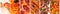 Set of six delicious pizza backgrounds, macro photo. Food collage of best italian pizzas. Food banner