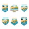 Set of six labels for canoes and kayaks. vector illustration