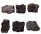 Set of six piece of coal isolated on a white