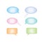 Set of six plastic pastel color speech bubbles think love and r