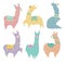 Set of six pretty hand drawn lamas, vector illustration