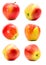 Set of six Red apples closeup isolated on white background. Juicy fruit. Healthy food.