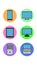 A set of six round icons for contemporary with modern computer technology and electronics computer smartphone tablet laptop