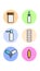 A set of six round icons for topical with medical medical pharmacological items a jar of pills, drops for the nose, spray