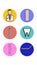 A set of six round icons for topical with medical medical pharmacological subjects doctor pills thermometer tooth dna bed
