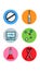 Set of six round icons for topical with medical medical pharmacological subjects tablet thermometer molecule monitor flask
