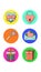 Set of six round icons for trendy with love holiday objects hearts lock gifts magnifier and sweets on a white background. Vector